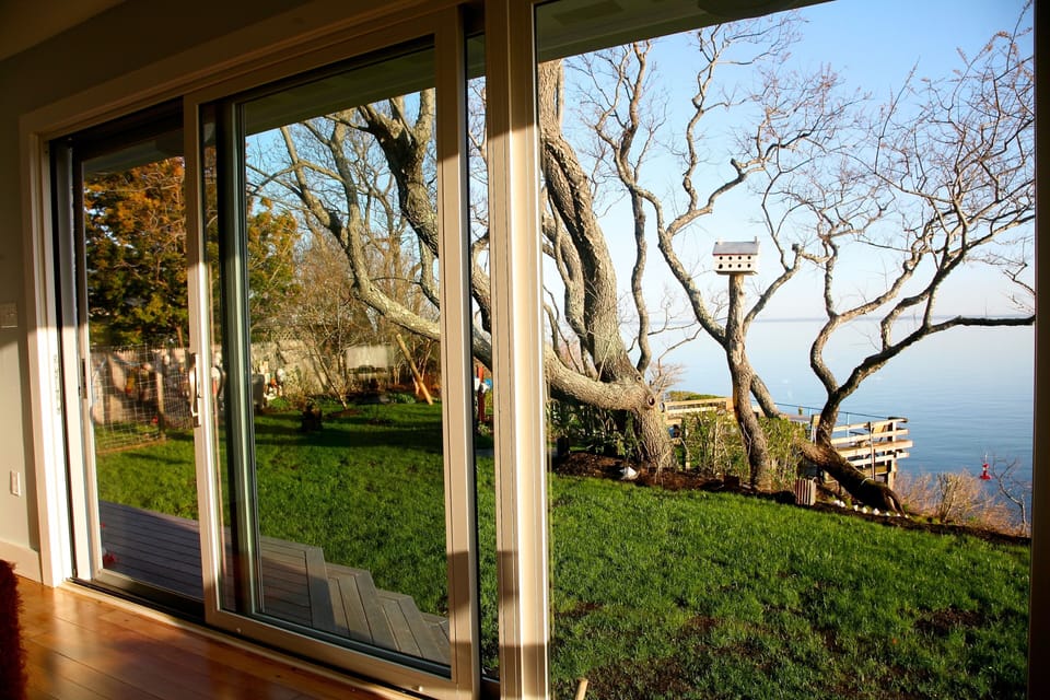 living room with view of deck