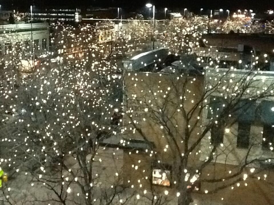 Holiday Lights Old Town Fort Collins - View from our Terrace.