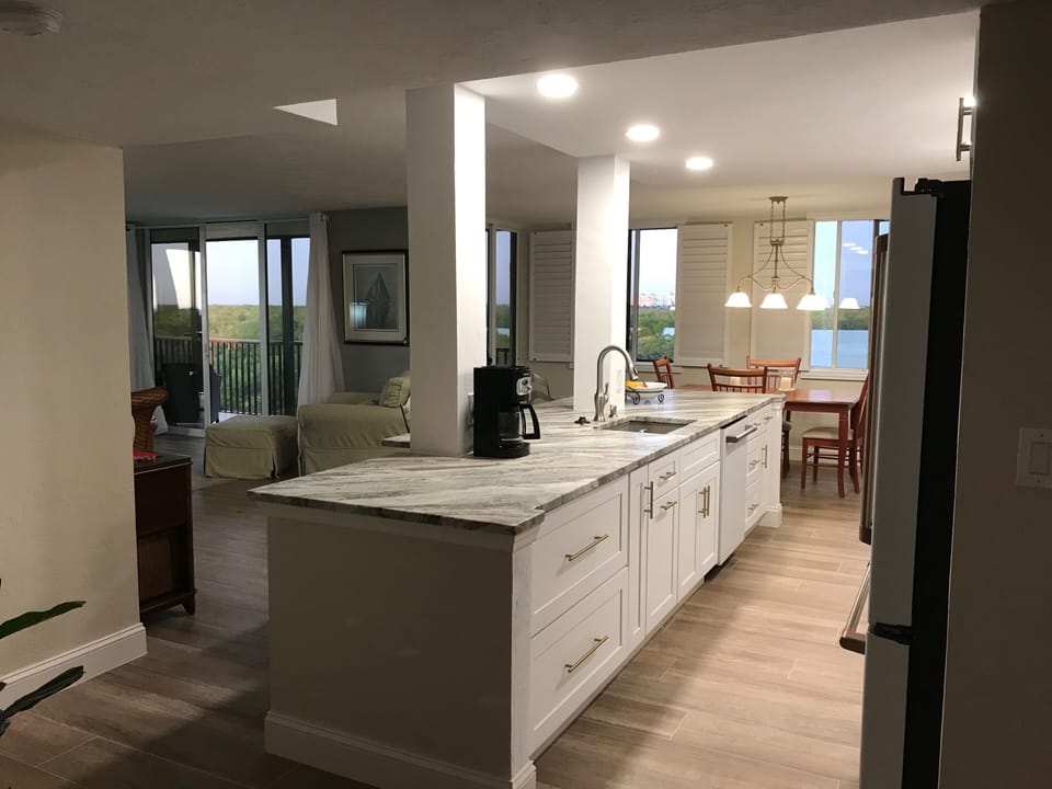 Renovated open kitchen with views