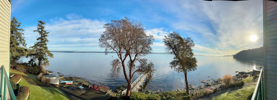 Panoramic view from balcony off living room