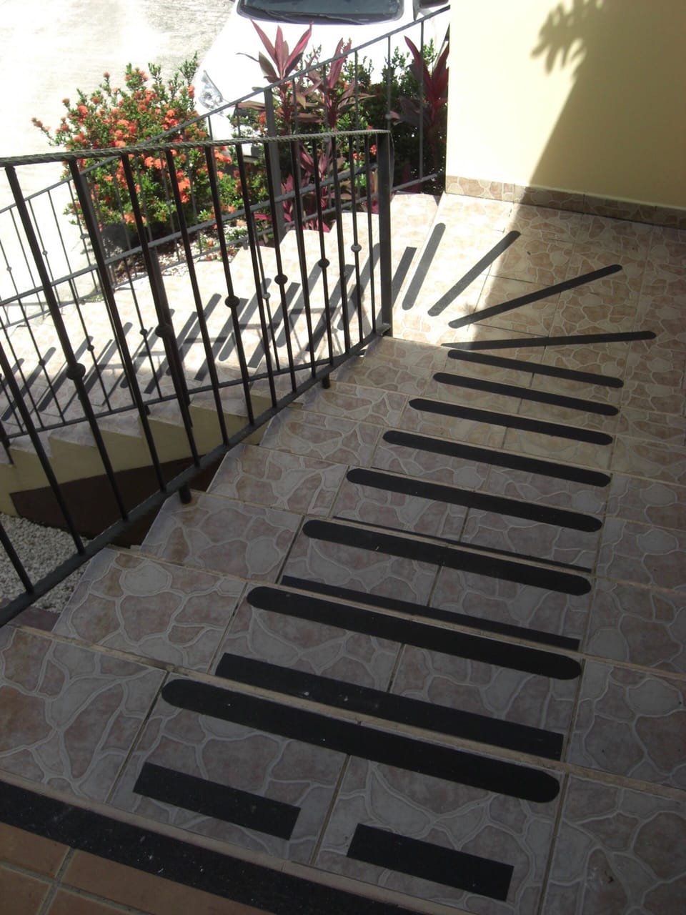 I personally gravel taped these stairs for your safety.  To the pool next
