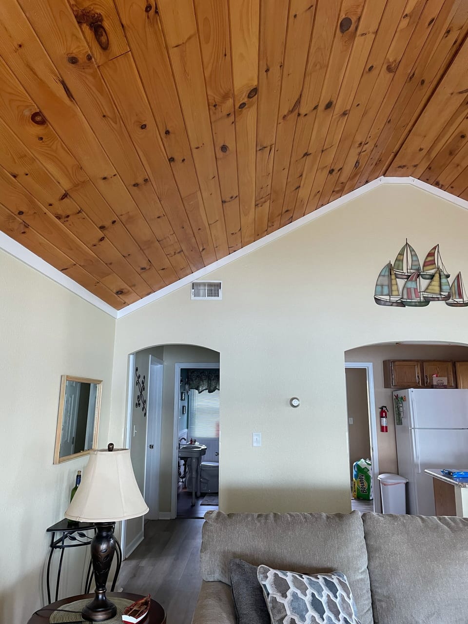 Vaulted ceiling in living room