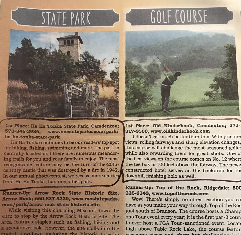 Old Kinderhook and HaHa Tonka State Park -  both rated #1