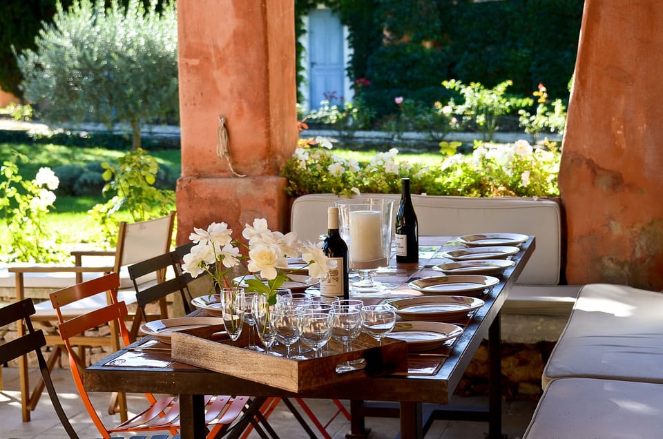 Large cement tiled outside dining table. Seats 14/16 people.