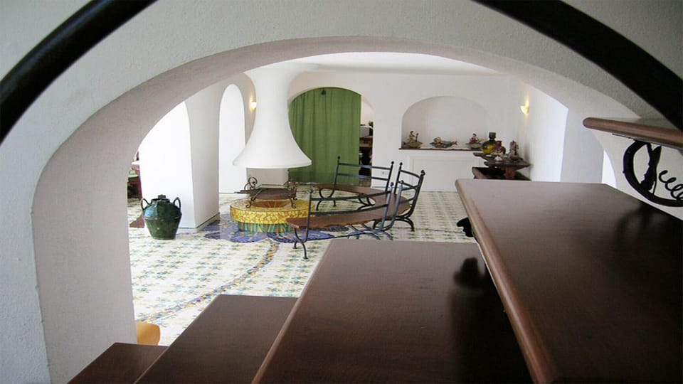 Living  area with fireplace at villa located in a quiet position, sorrento coast