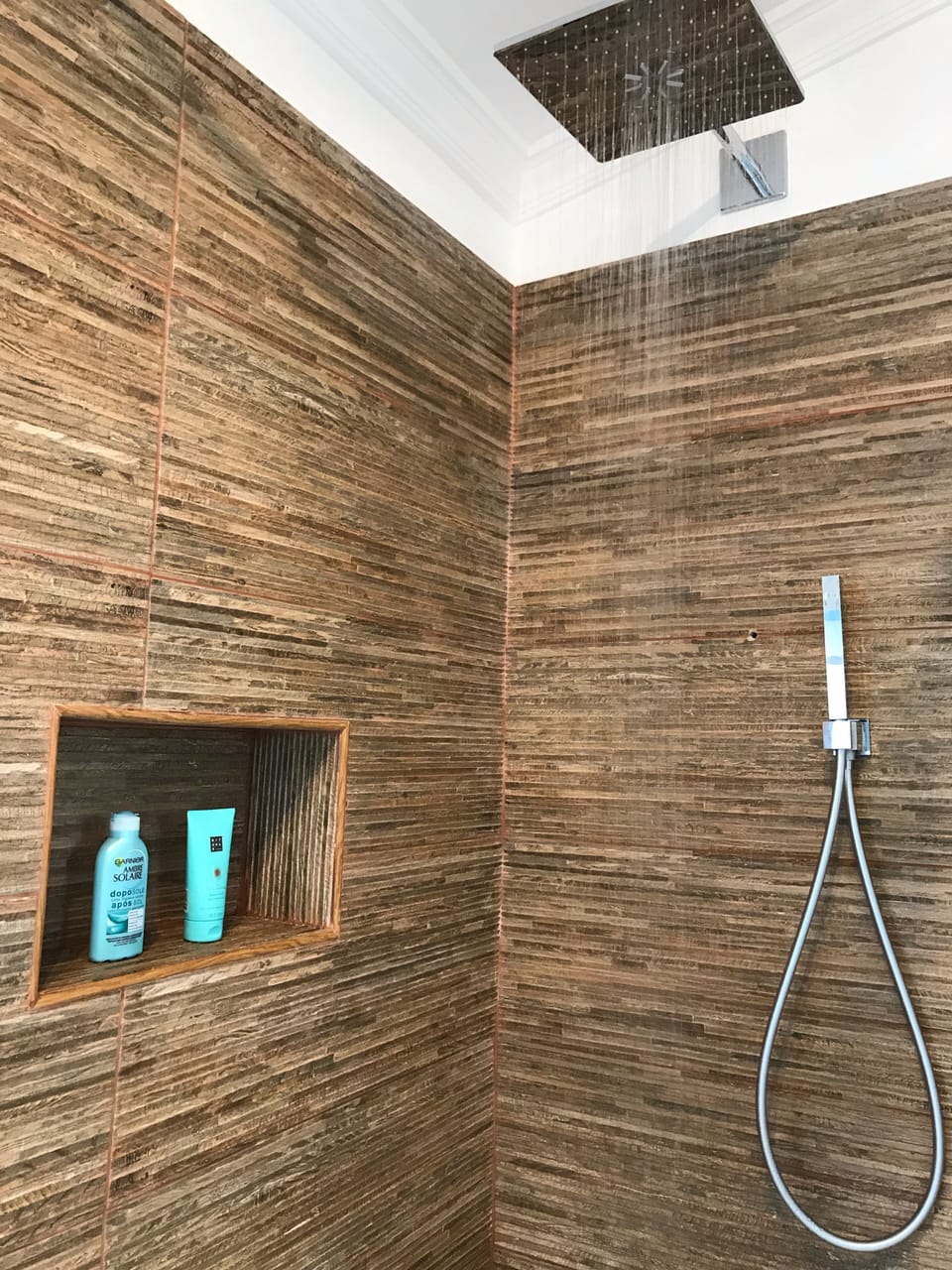 Large rain shower in shared bathroom