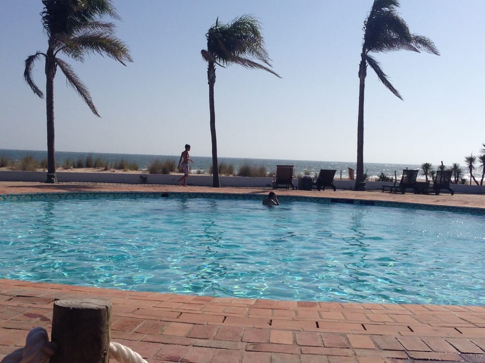 pool area by the beach.