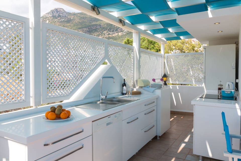 shaded kitchen on roof terrace