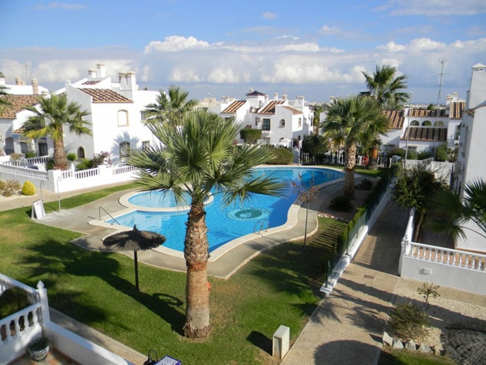 View from balcony at Casa Lou over communal pool