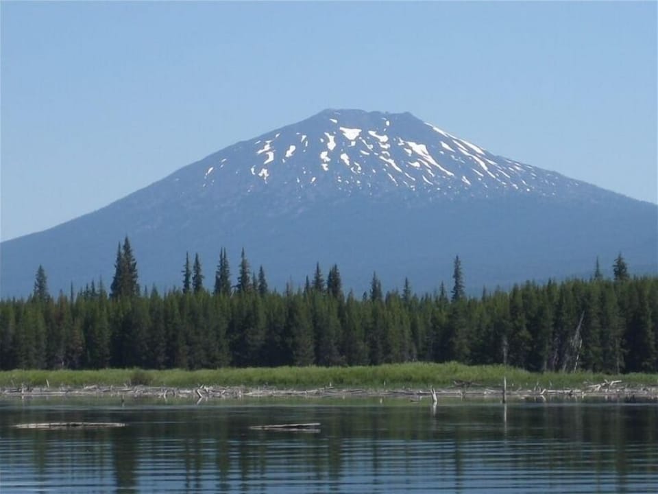 Crane Prairie - enjoy fishing and quiet on the lake. Looking at Mt. Bachelor.