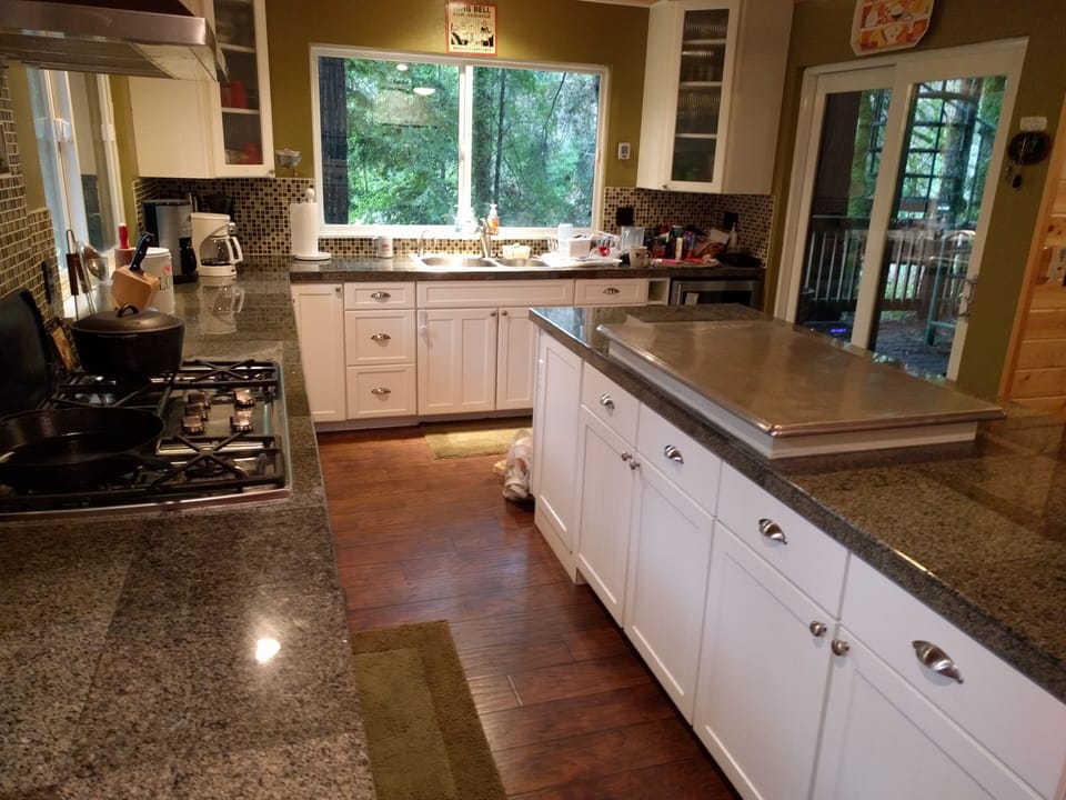 Kitchen including wine/beverage fridge.