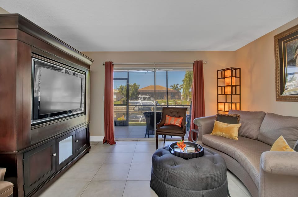 Living room with large screen TV / cable