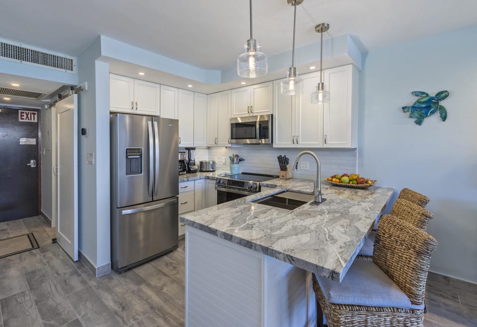 Modern kitchen with marble countertops