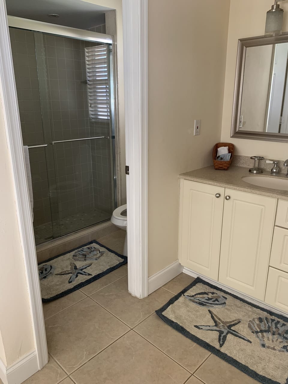 First bathroom with separate vanity 
