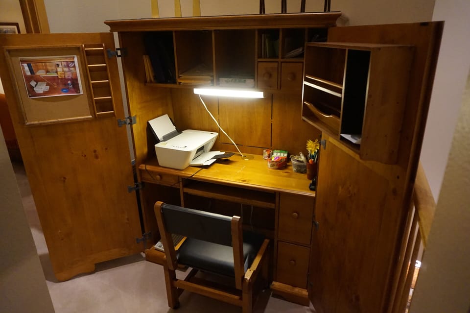 Office Hutch with printer behind hideaway doors on Loft next to Master Bedroom.
