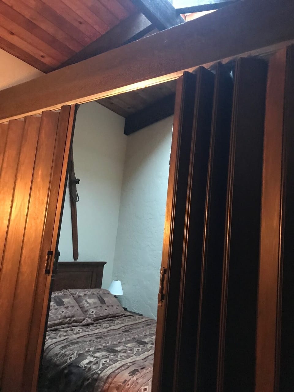 Middle sleeping area with queen. Skylight has a remote-control dark-out shade