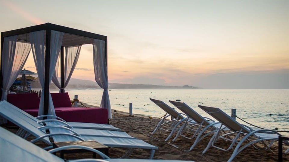Beautiful sunset views shown from the beach club. 