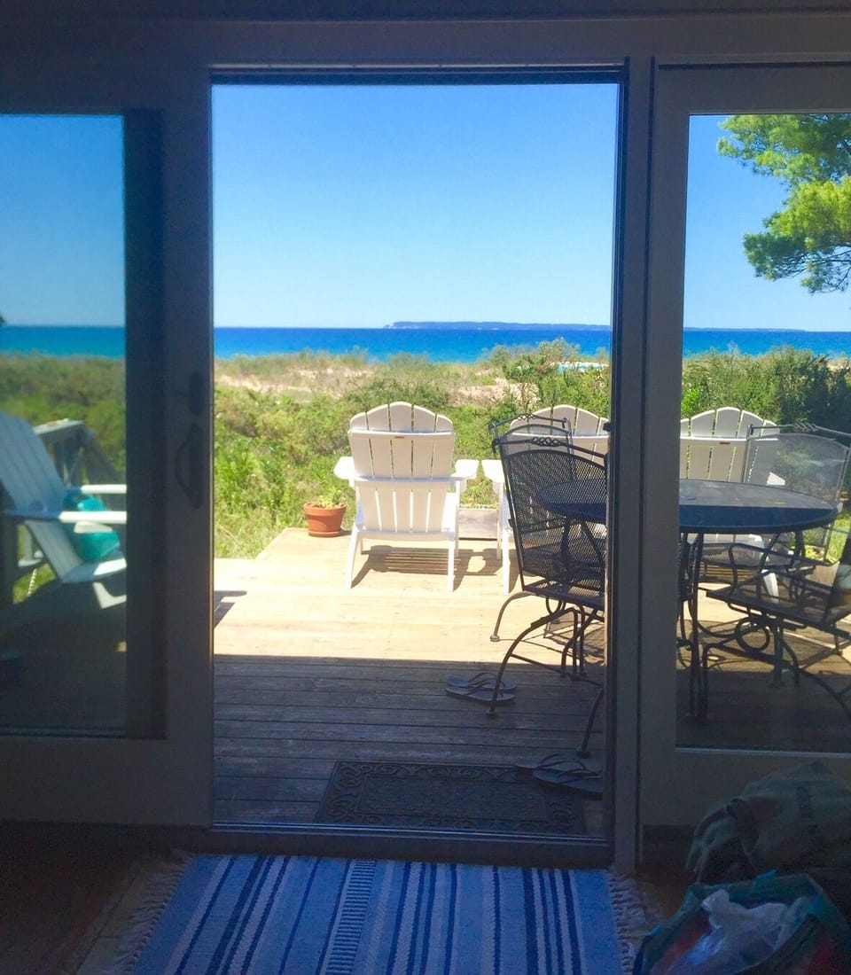 Beautiful view of Lake Michigan and South Manitou Island through our patio door