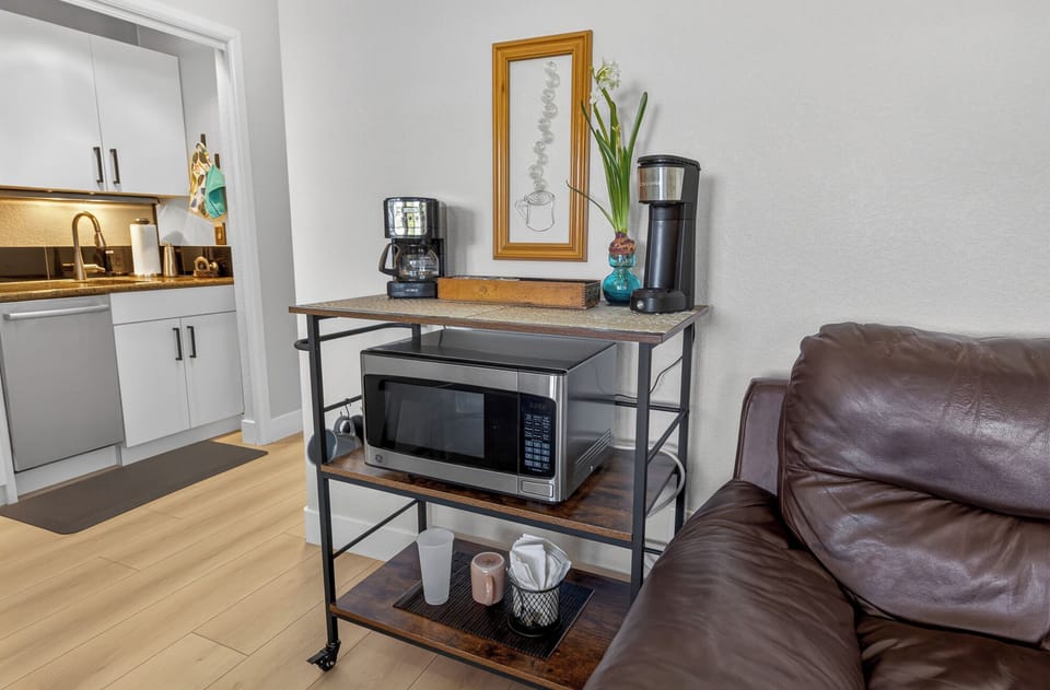 Coffee station -One cup for pods, or regular 4 cup with filters.  
New Microwave
