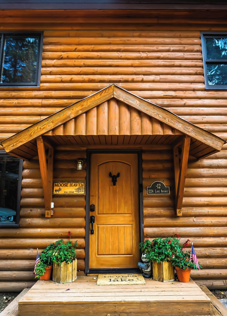 Cabin front door entrance. 