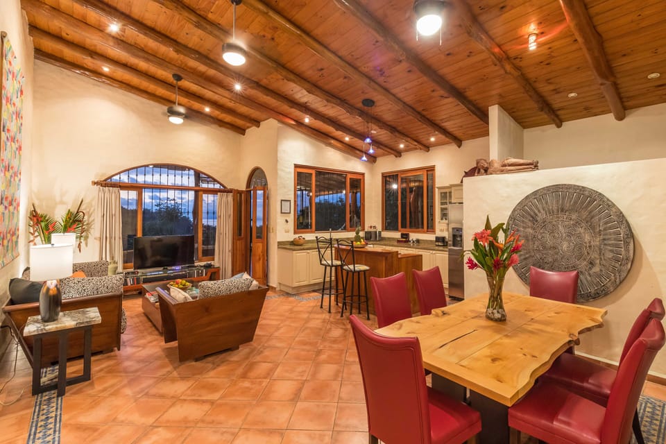 Open dining, living room and kitchen