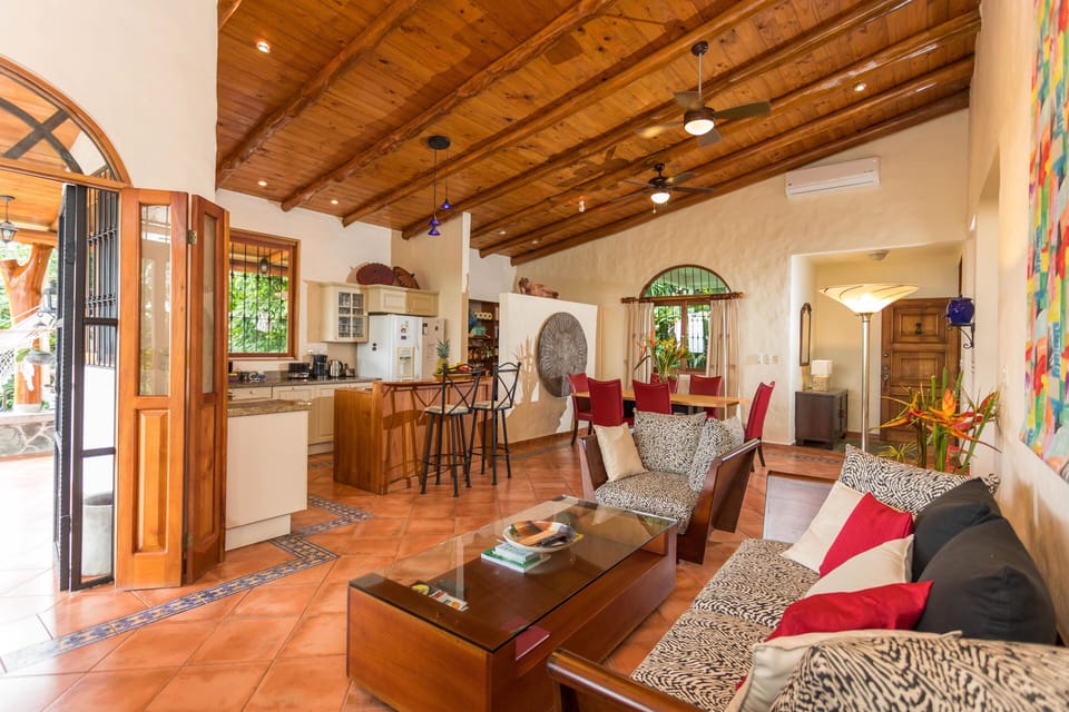 Living room, kitchen and dining area