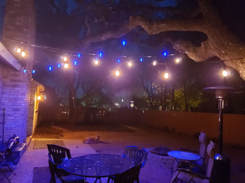Outdoor patio with firepit with deck