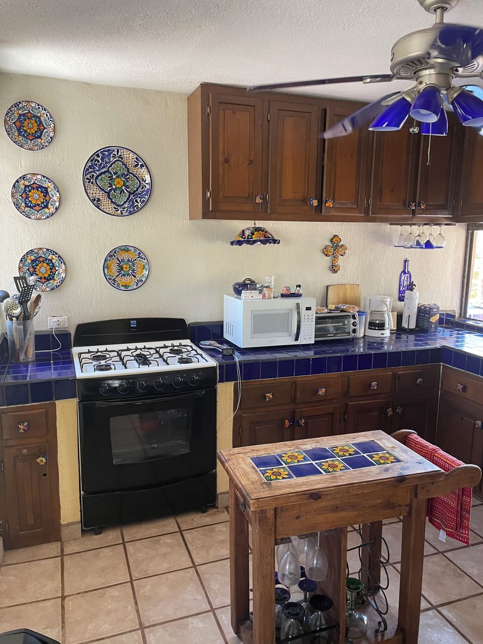Kitchen with Propane Stove, Microwave, Toaster Over, Coffee Maker, etc