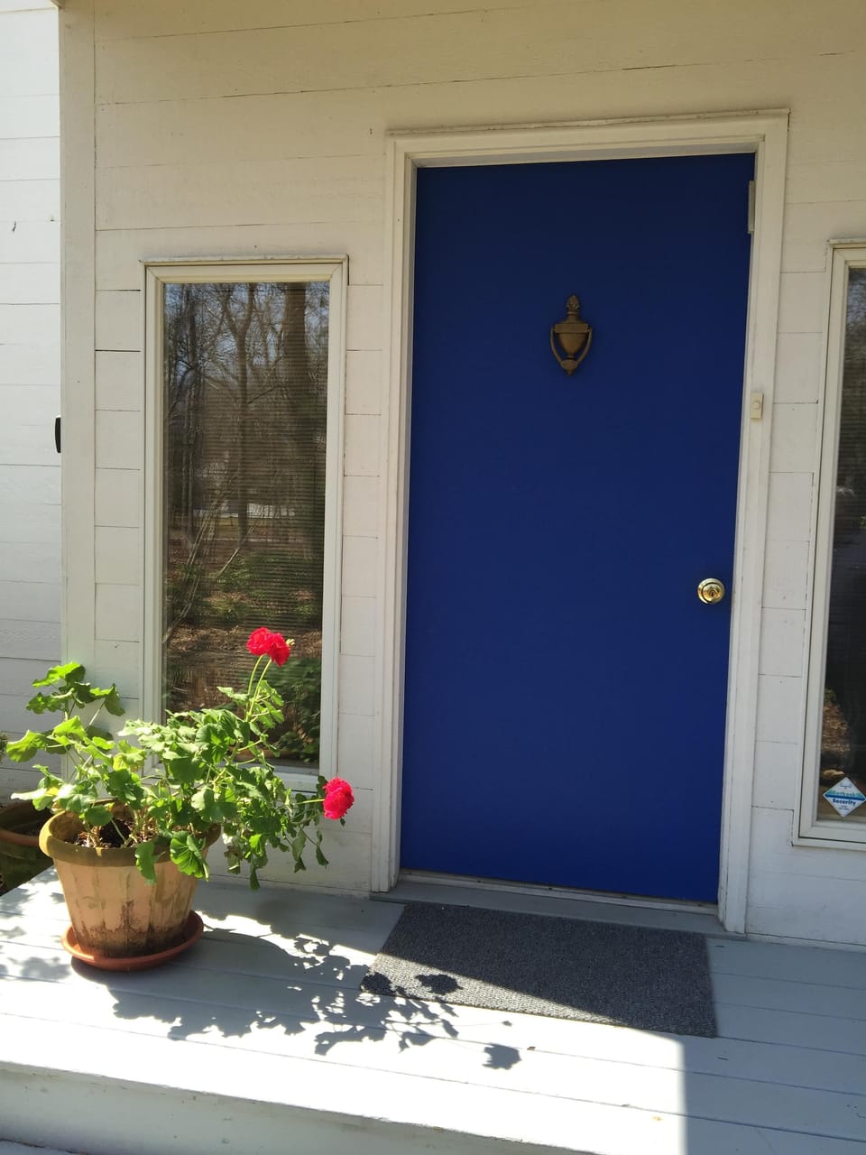 Welcoming blue front door
