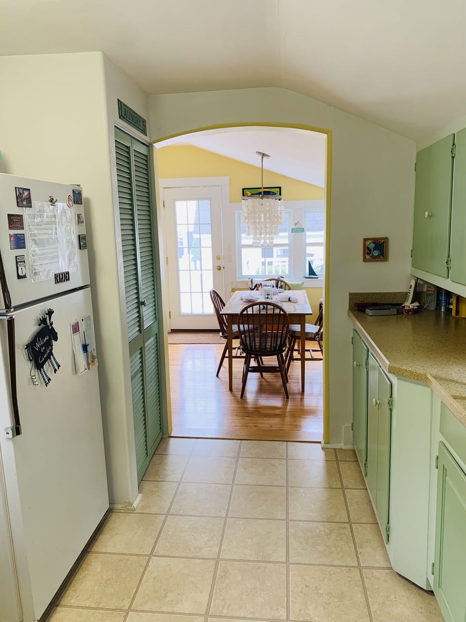 Kitchen looking into dining area