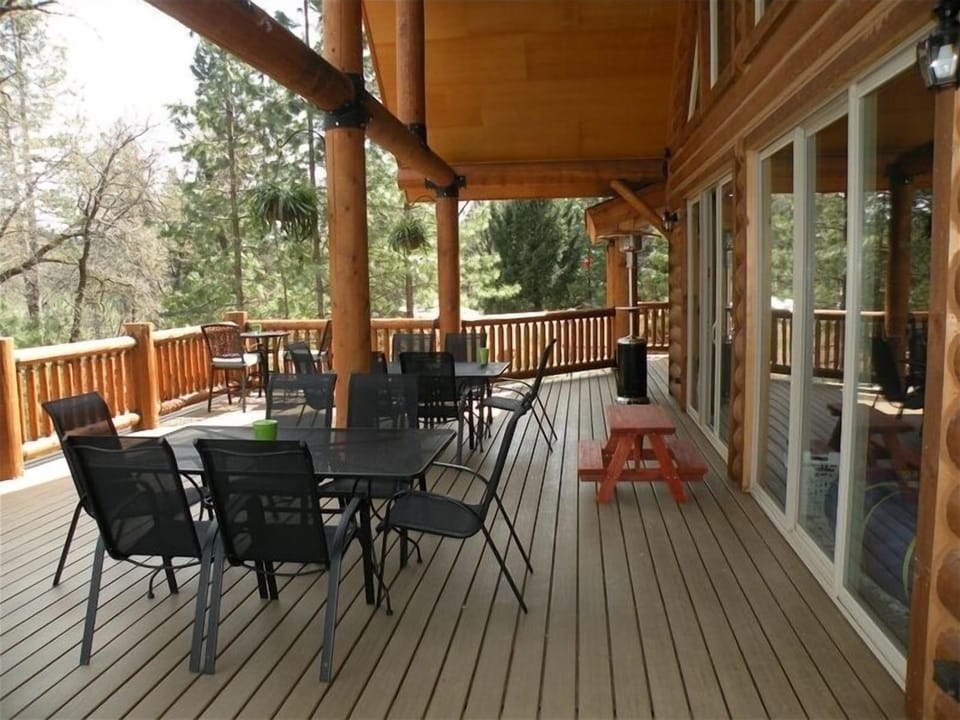 Deck connected to large living room.