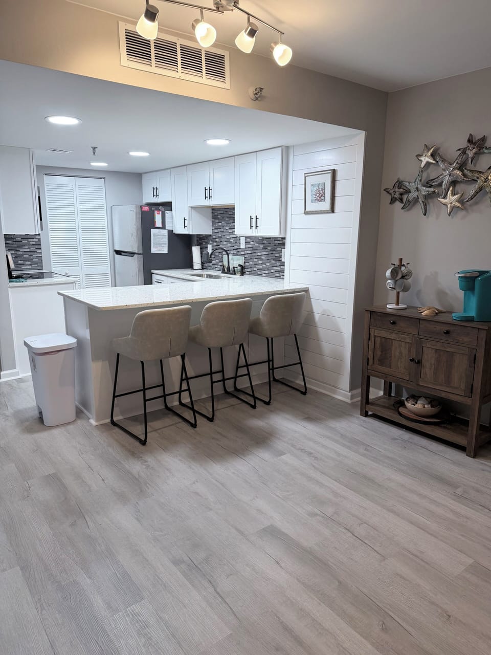 Coffee bar and new kitchen with granite counter tops, new fridge and dishwasher