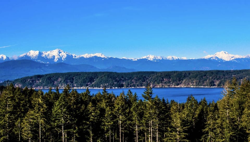 View of the Olympic Mountains from the clubhouse.  