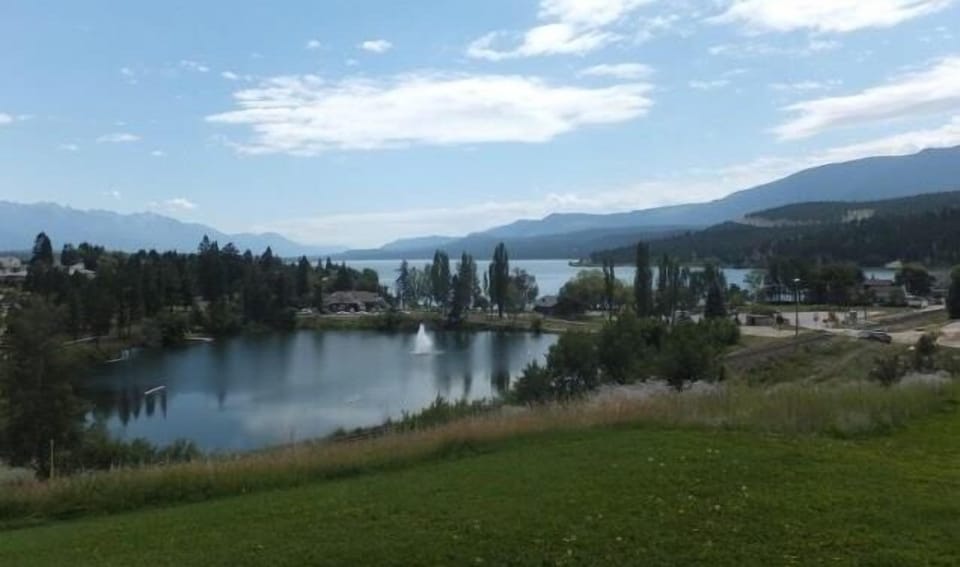 View of the mountains and the lake from the walk-out patio