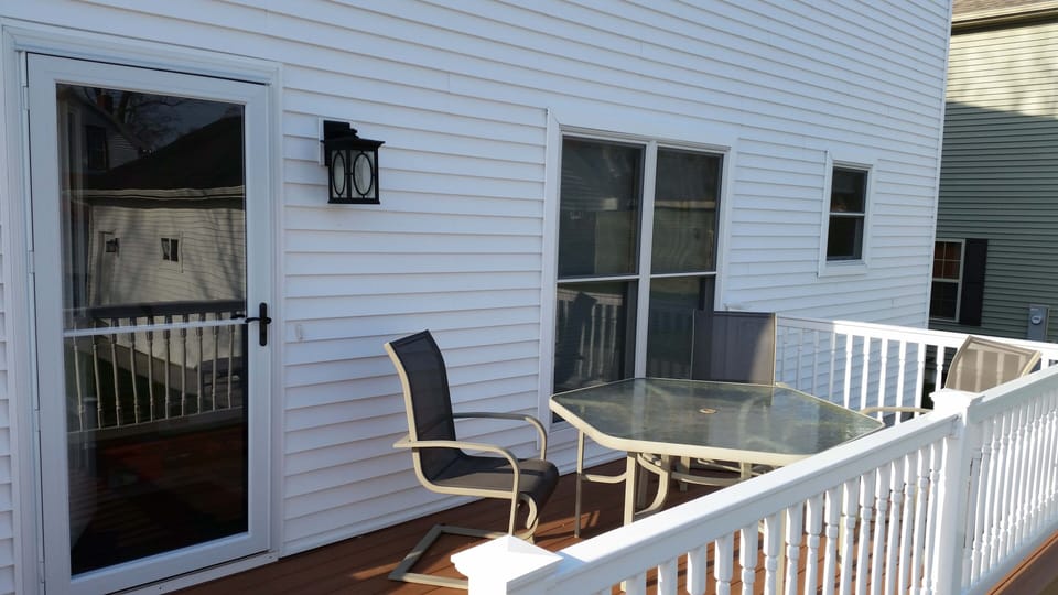 Enjoy breakfast outside on our back deck