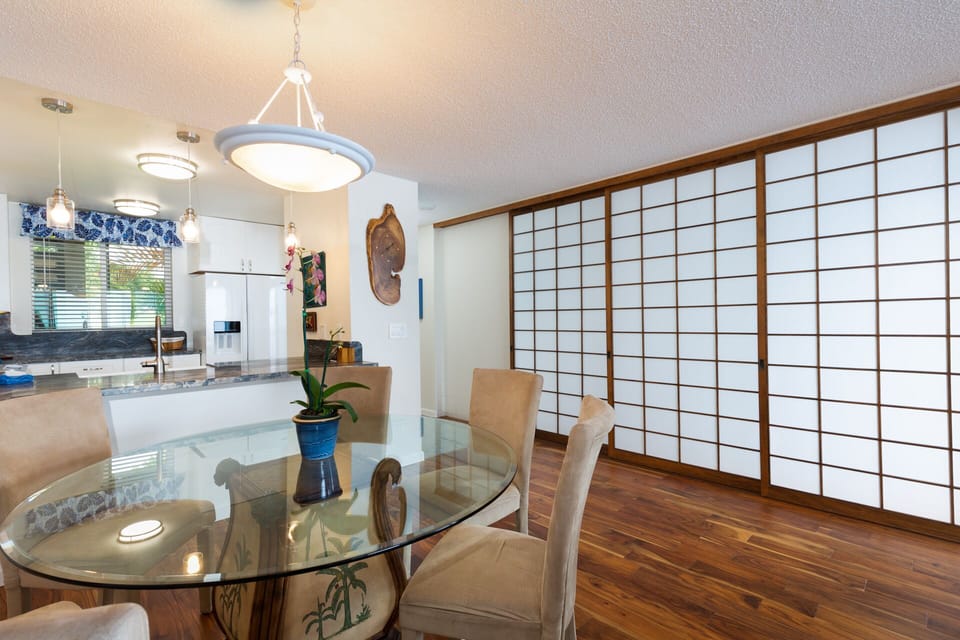 View from dining room with master bedroom shoji doors closed-private when needed