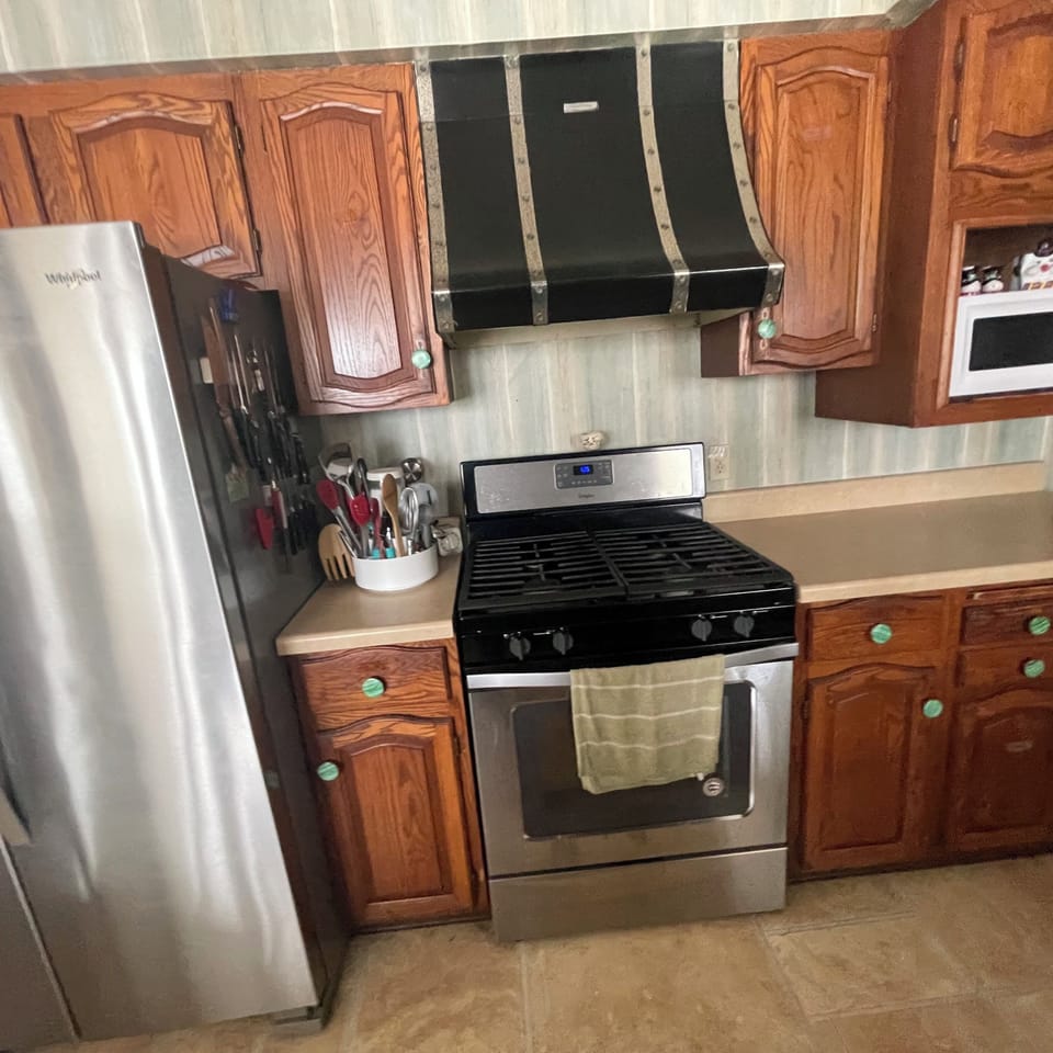 The kitchen is stocked for cooking! (pots, pans, griddle, crockpot, etc)