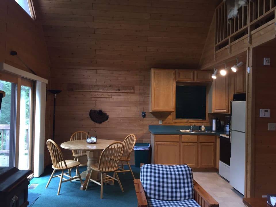 Kitchen area adjoins living room area