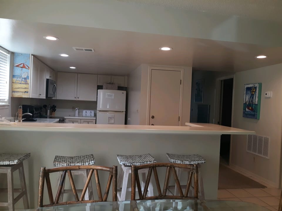 This photo shows some of the new lights installed in Oct 2019 remodel