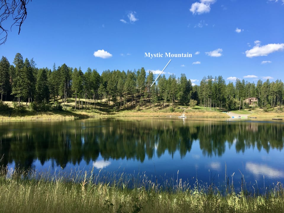 Looking across the lake to Mystic Mountain.
