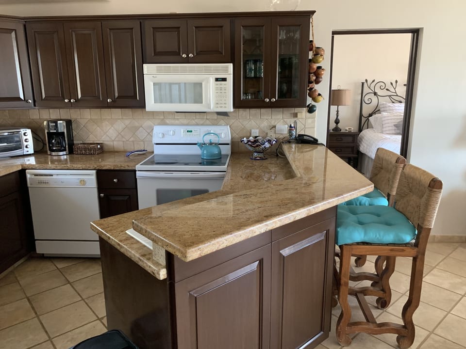 Fully stocked kitchen.