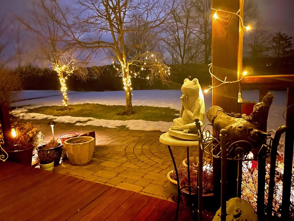 Enjoy the front porch with hot cocoa and fairy lights.