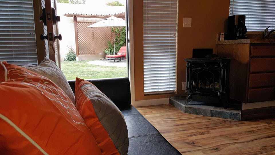 Out the door into the yard!