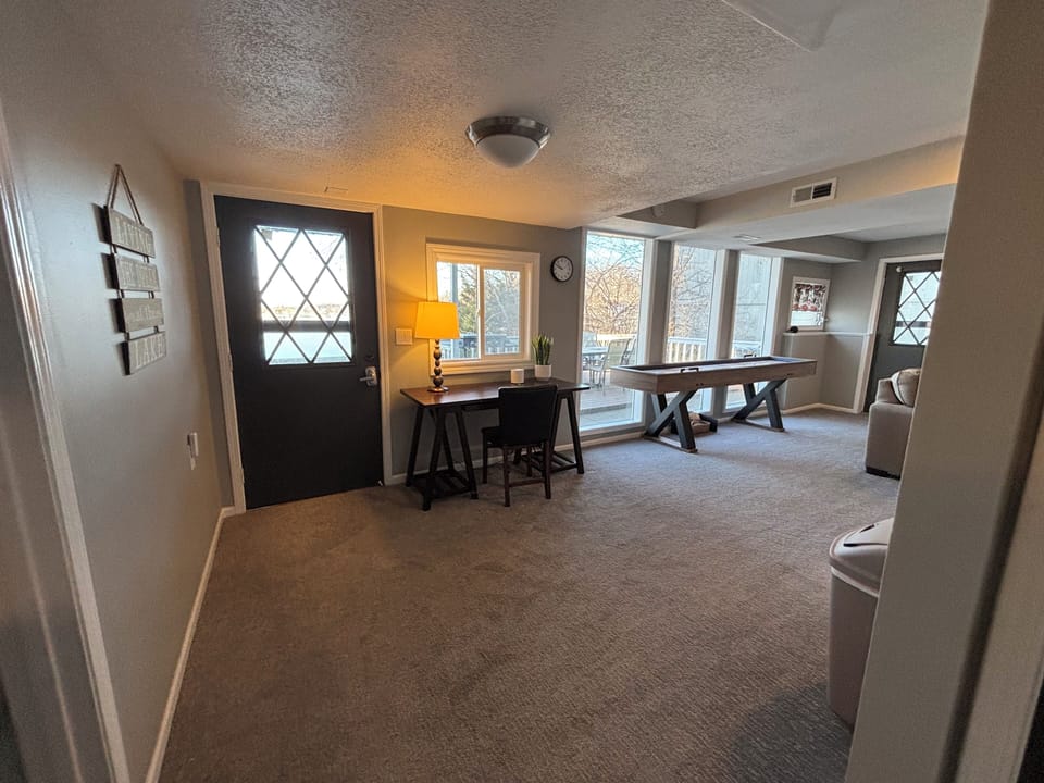 Basement walk out with shuffleboard area