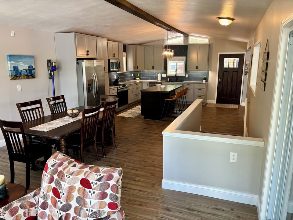 Large open kitchen with extra seating 