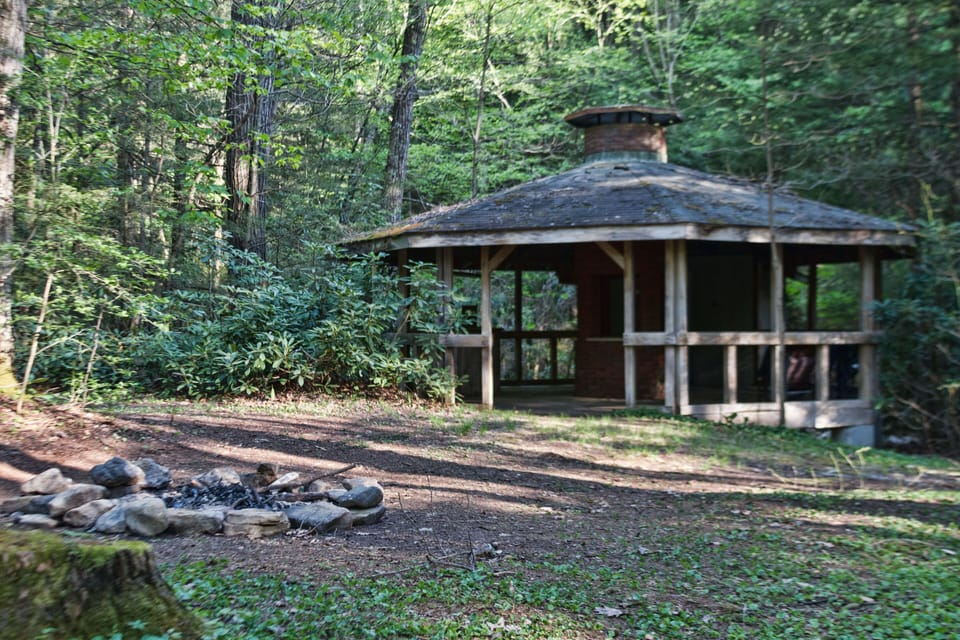 Fire ring and Gazebo on island surrounded by creek