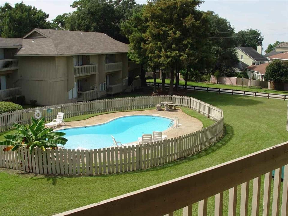 One of two pools on the property.