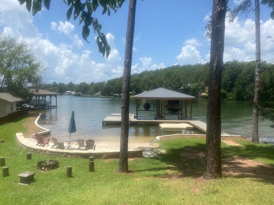 Sandy beach with fire pit