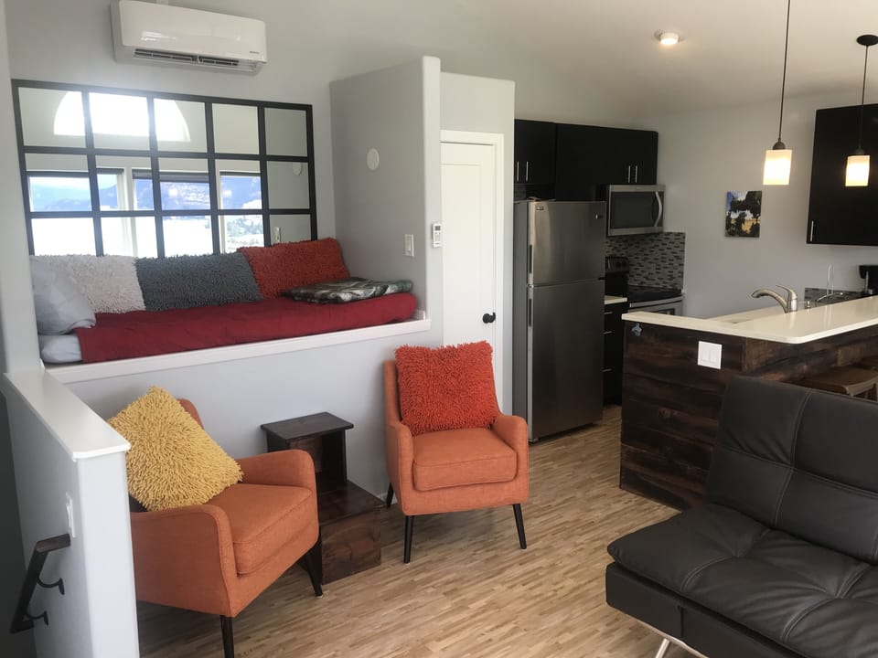 Reading nook, sitting area and kitchen