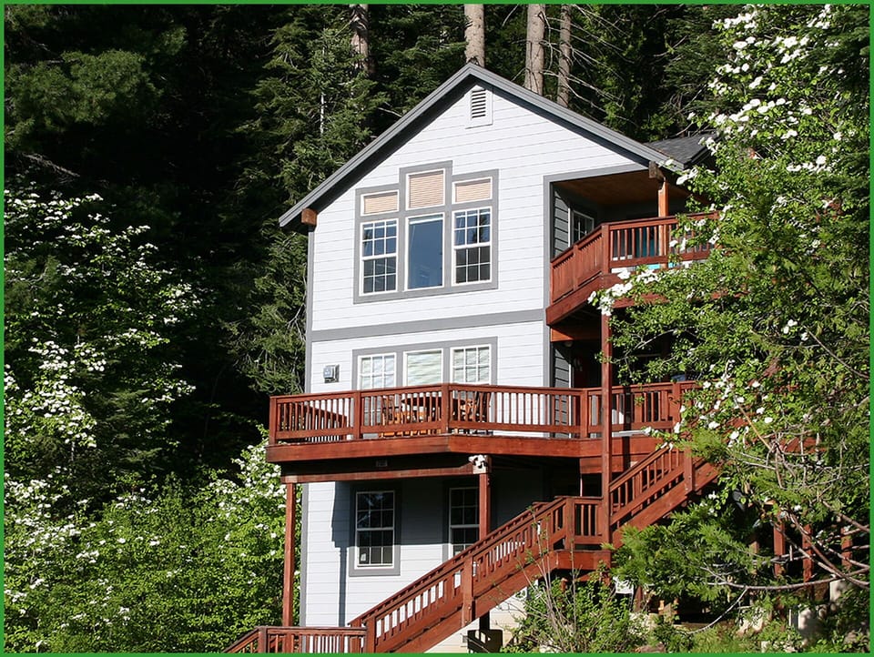Flowering dogwoods surround the Sunset House